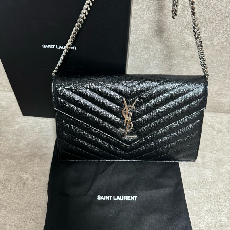 正品 Ysl經典黑銀荔枝皮woc 22cm-3