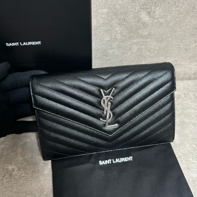 正品 Ysl經典黑銀荔枝皮woc 22cm-4