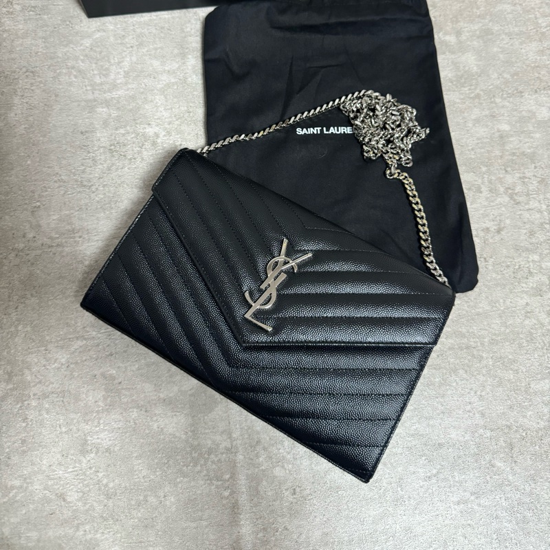 正品 Ysl經典黑銀荔枝皮woc 22cm-5