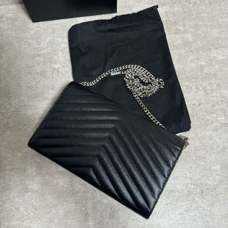 正品 Ysl經典黑銀荔枝皮woc 22cm-6
