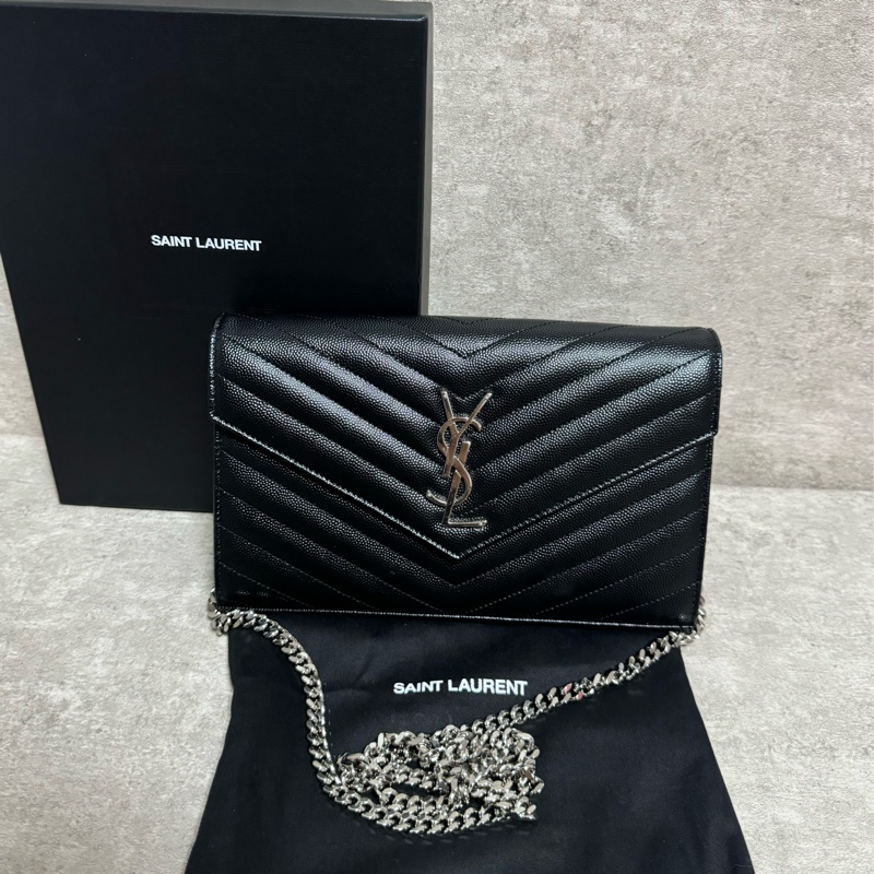 正品 Ysl經典黑銀荔枝皮woc 22cm-18