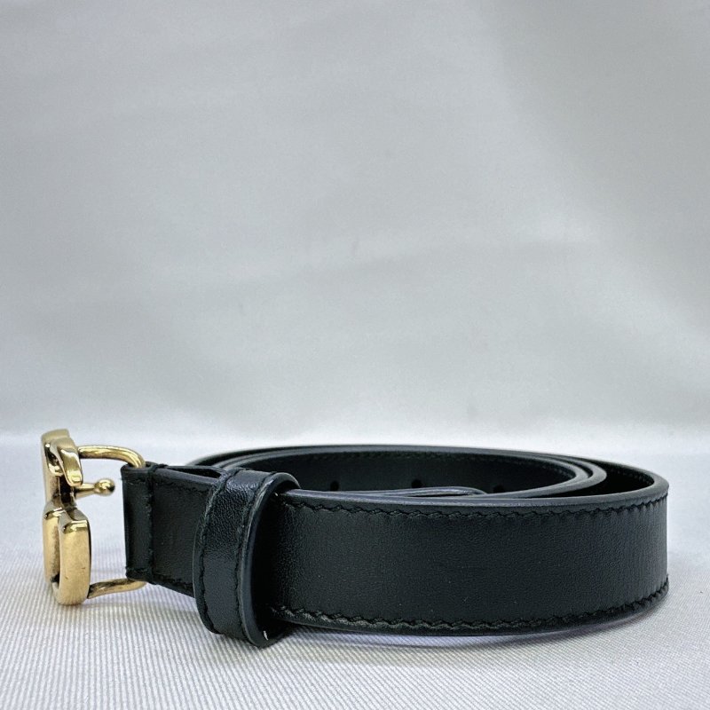 GUCCI 仿舊金雙G細版釦式皮帶-3