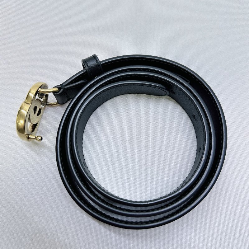 GUCCI 仿舊金雙G細版釦式皮帶-8