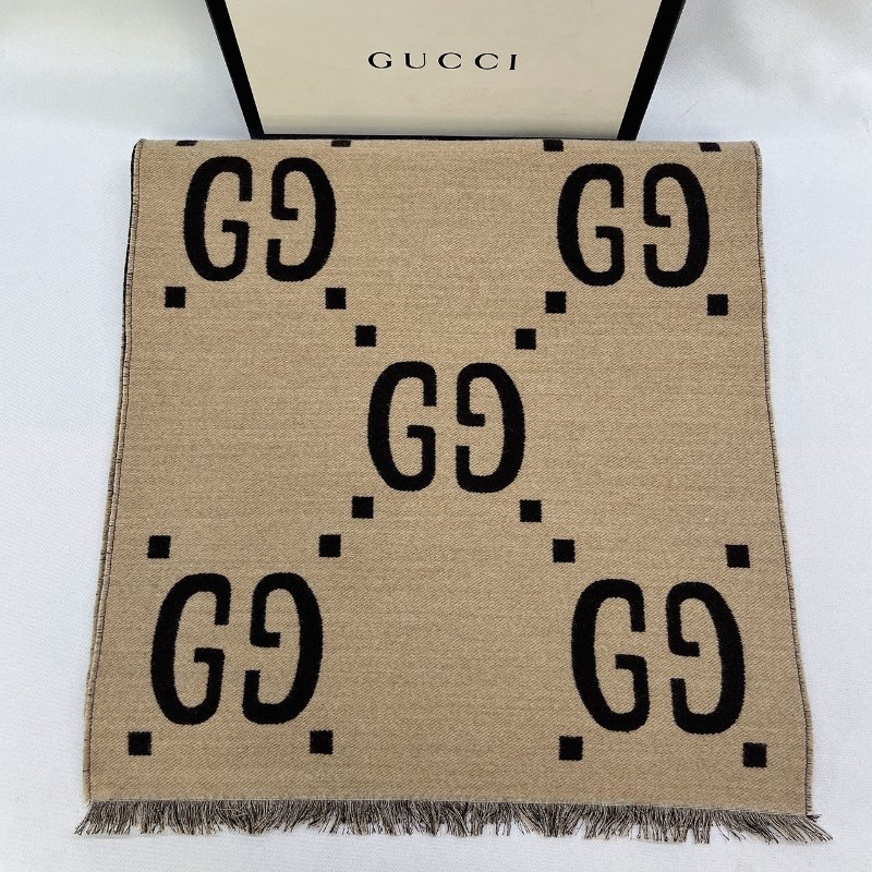 GUCCI 全新厚款雙色羊毛桑蠶絲圍巾-0