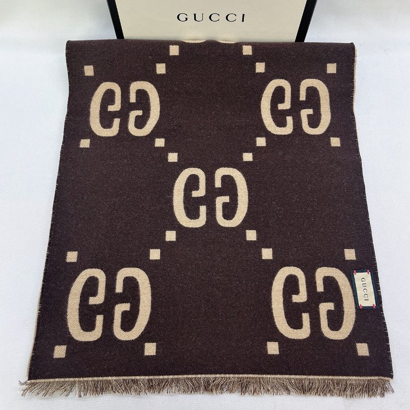 GUCCI 全新厚款雙色羊毛桑蠶絲圍巾-1