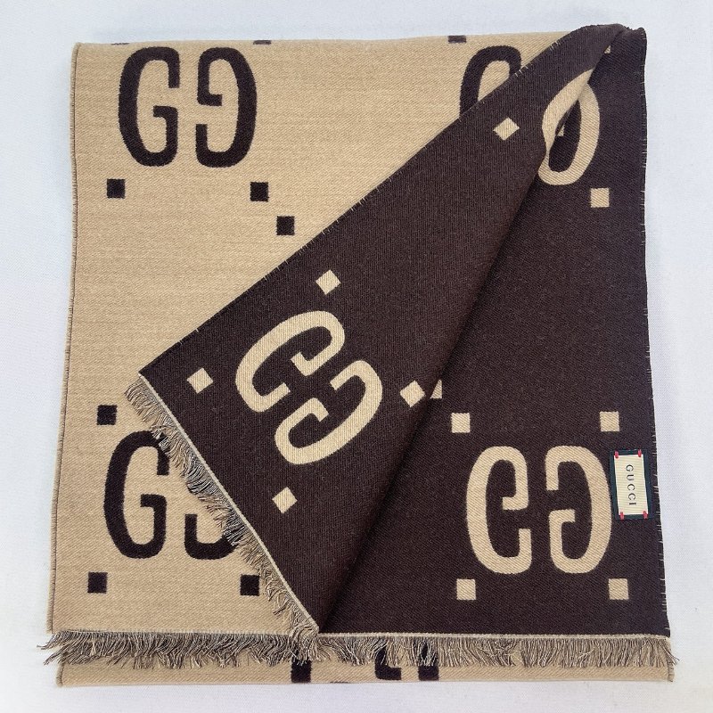 GUCCI 全新厚款雙色羊毛桑蠶絲圍巾-2