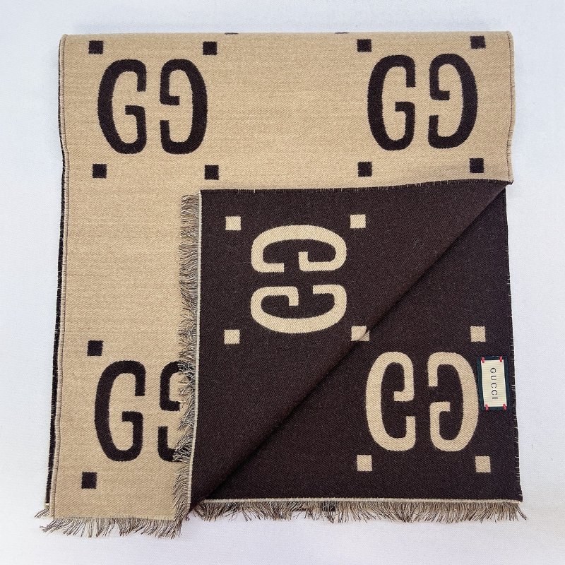 GUCCI 全新厚款雙色羊毛桑蠶絲圍巾-4