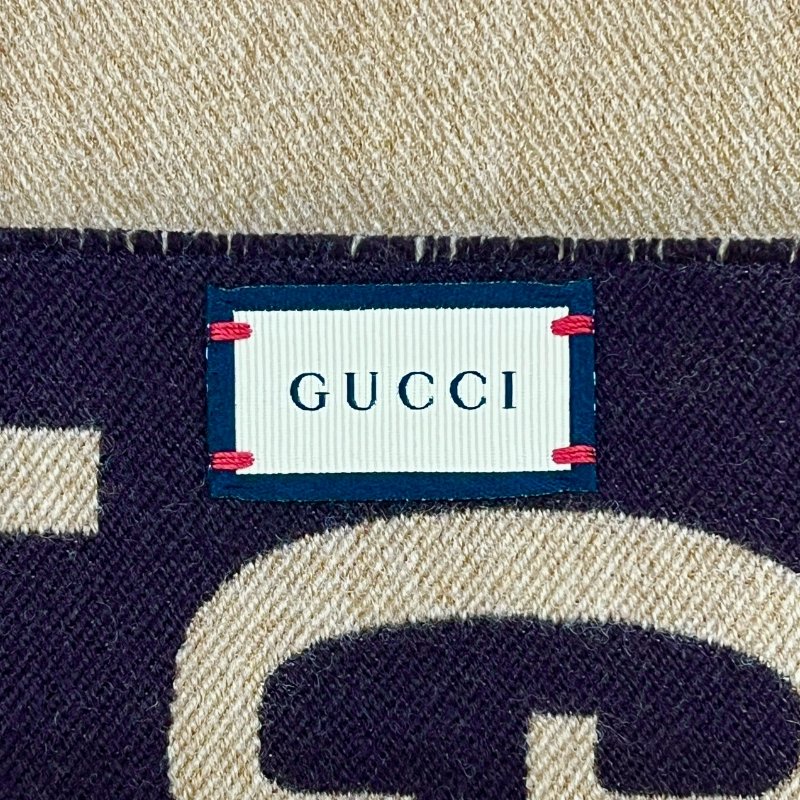 GUCCI 全新厚款雙色羊毛桑蠶絲圍巾-5