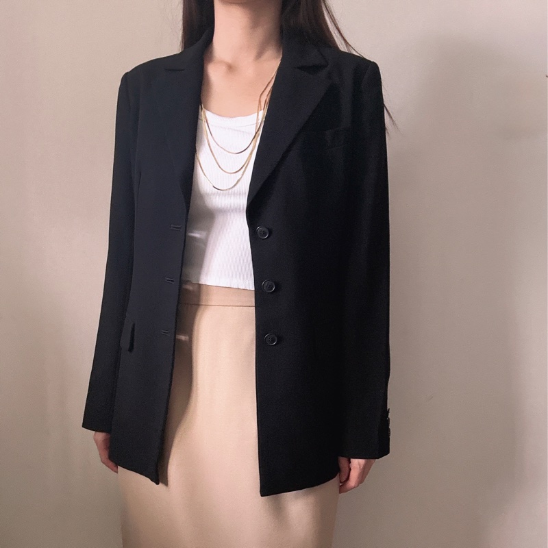 LANVIN 黑色西裝外套 條腰顯瘦 四季可穿 38 中號-0