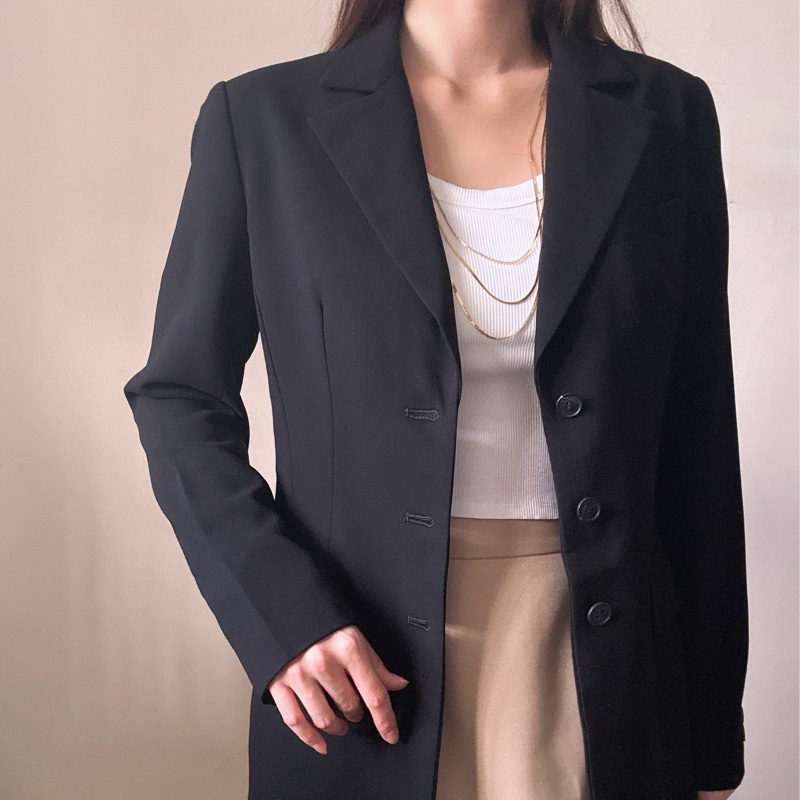 LANVIN 黑色西裝外套 條腰顯瘦 四季可穿 38 中號-1