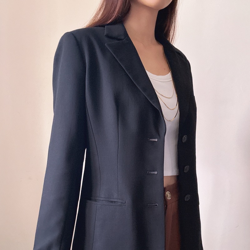 LANVIN 黑色西裝外套 條腰顯瘦 四季可穿 38 中號-4