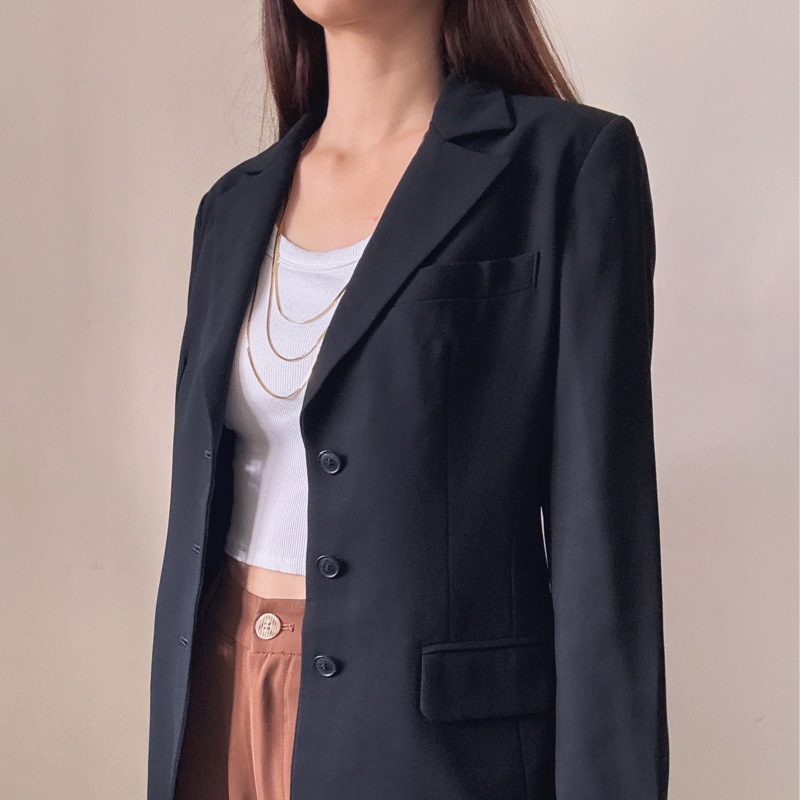 LANVIN 黑色西裝外套 條腰顯瘦 四季可穿 38 中號-5