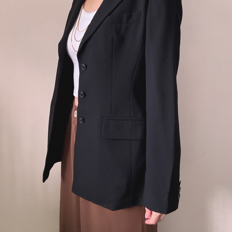 LANVIN 黑色西裝外套 條腰顯瘦 四季可穿 38 中號-9