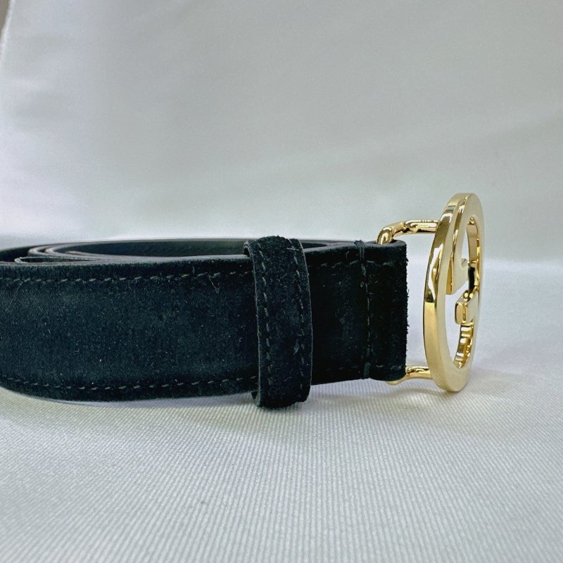 GUCCI 黑金麂皮皮帶-3