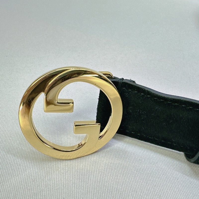 GUCCI 黑金麂皮皮帶-6
