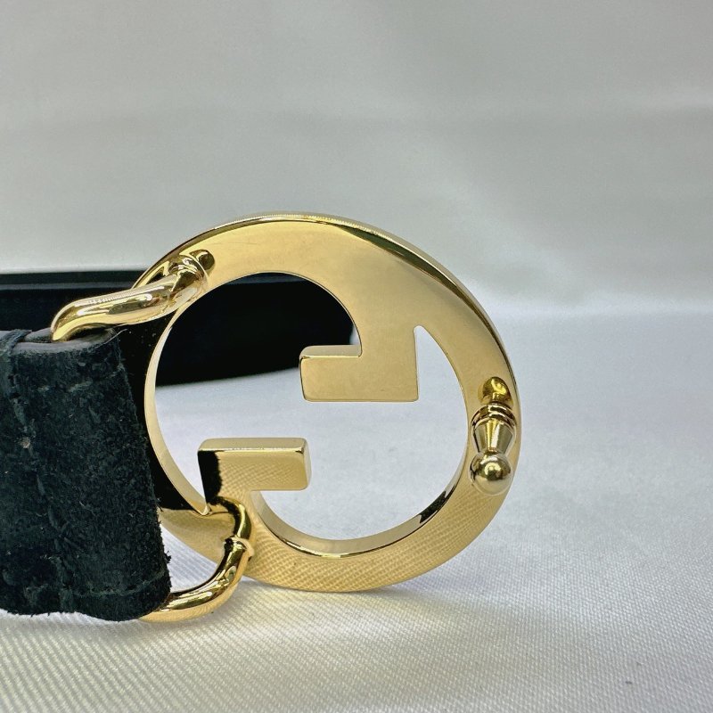 GUCCI 黑金麂皮皮帶-7