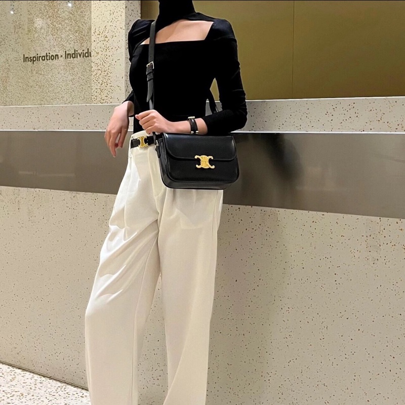 Celine 黑金中號凱旋門box單肩斜挎包 尺寸約22*16.5*7cm-4