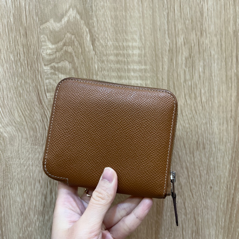 Hermes 金棕色Epsom皮銀釦零錢卡包-0