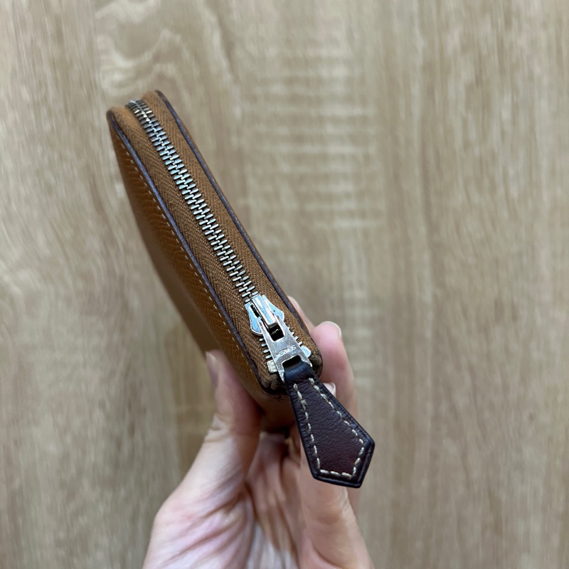 Hermes 金棕色Epsom皮銀釦零錢卡包-1