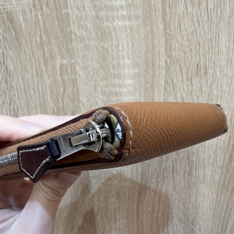 Hermes 金棕色Epsom皮銀釦零錢卡包-7