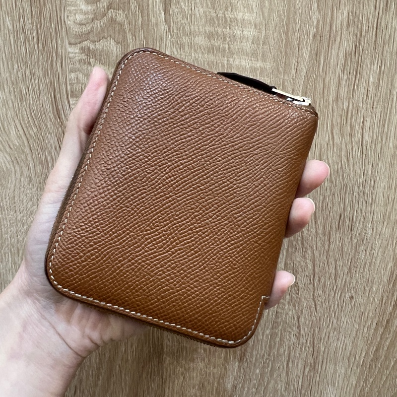 Hermes 金棕色Epsom皮銀釦零錢卡包-8