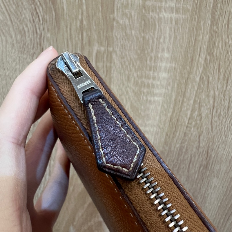 Hermes 金棕色Epsom皮銀釦零錢卡包-9