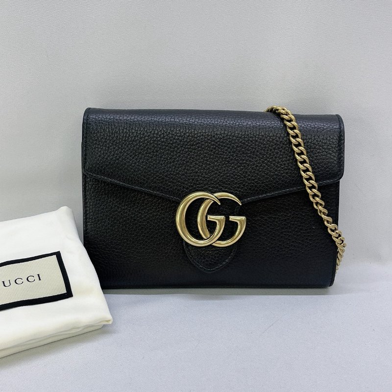 GUCCI 雙G荔紋牛皮WOC鏈帶包-0