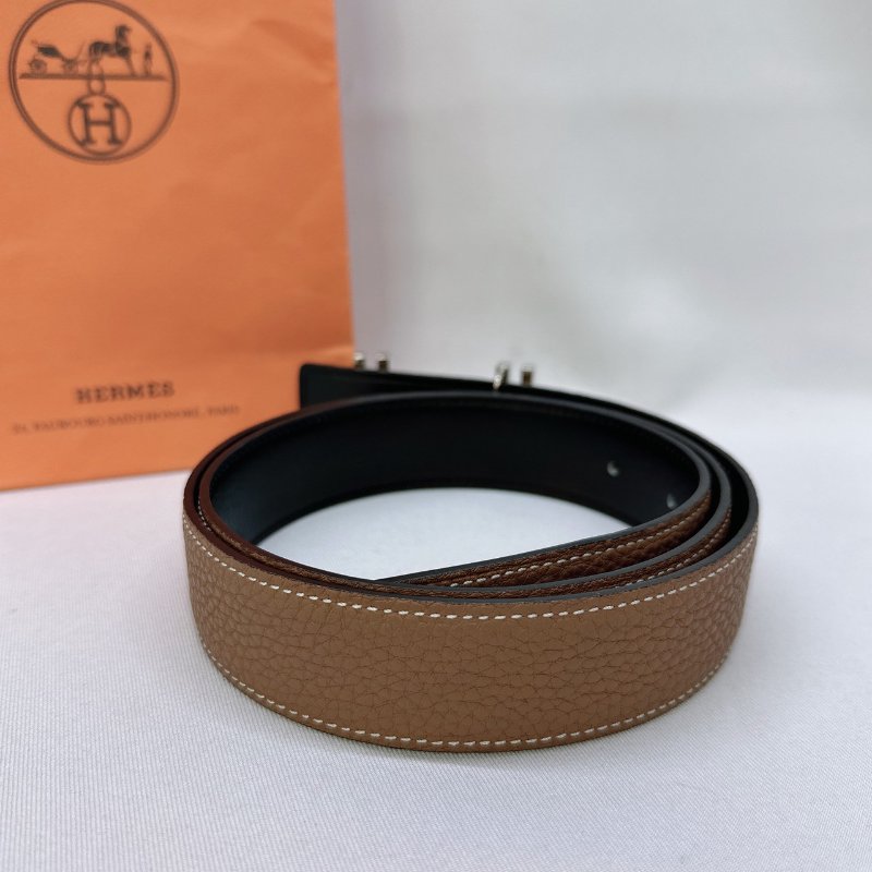 HERMES 雙H銀釦雙面皮帶-1