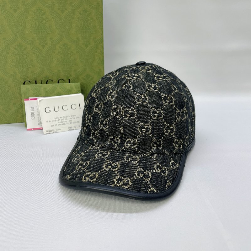 GUCCI 黑花雙G LOGO棒球帽-0