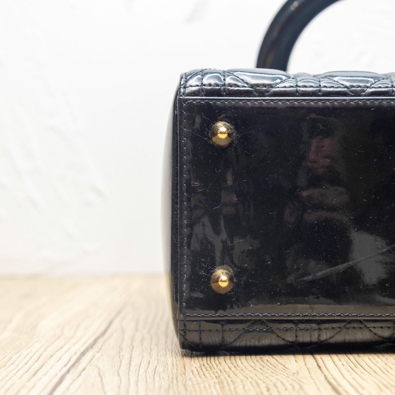 Lady Dior 戴妃包五格黑色漆皮金扣-2
