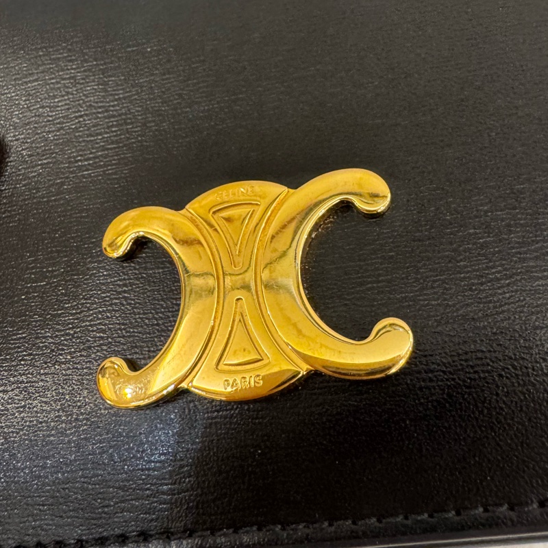 Celine黑色金凱旋門釦式短夾-14