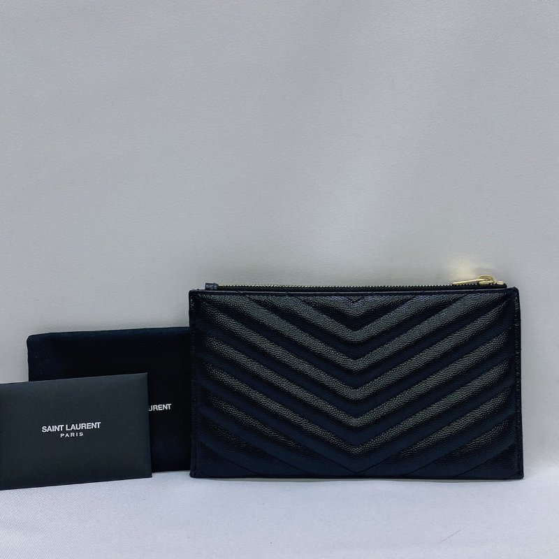 YSL 山紋金扣手拿拉鍊扁夾-1