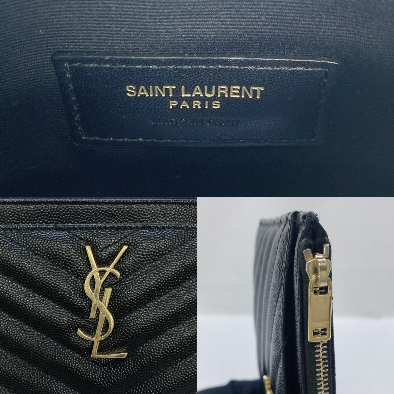 YSL 山紋金扣手拿拉鍊扁夾-4