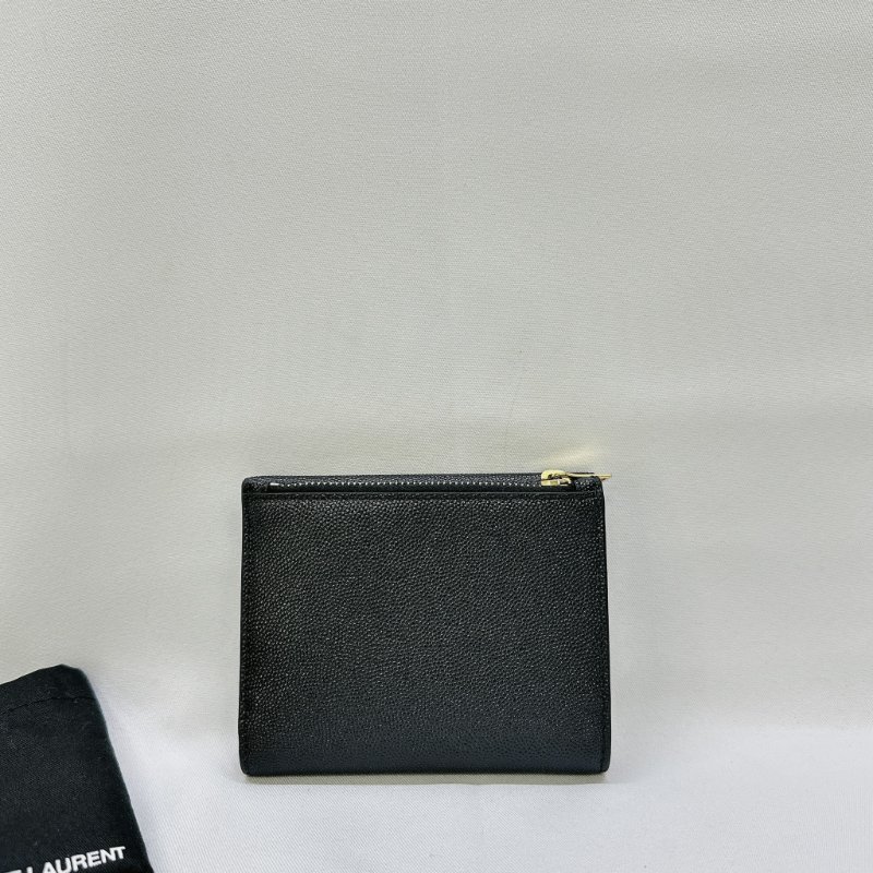 YSL 黑金防刮牛皮三折短夾-1