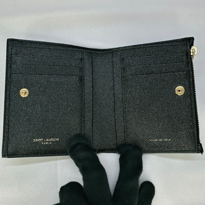 YSL 黑金防刮牛皮三折短夾-4