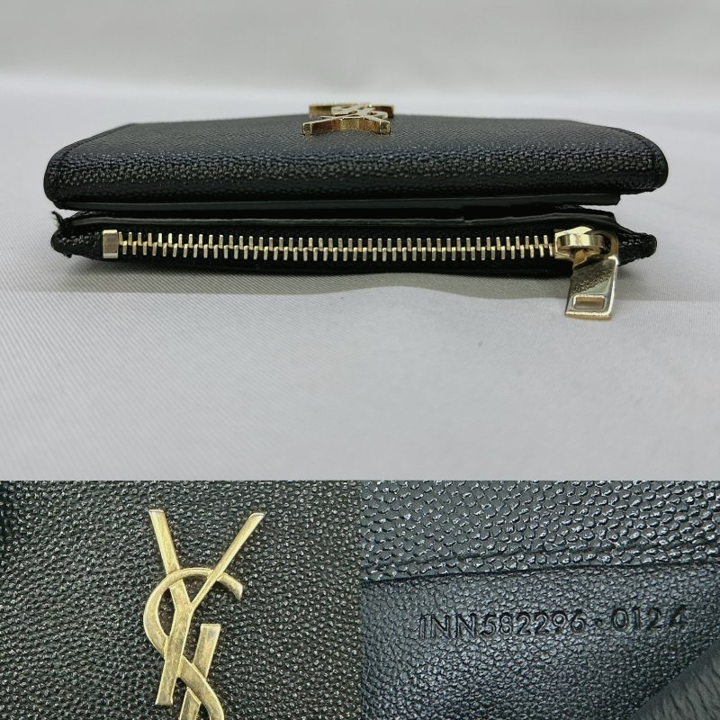 YSL 黑金防刮牛皮三折短夾-7