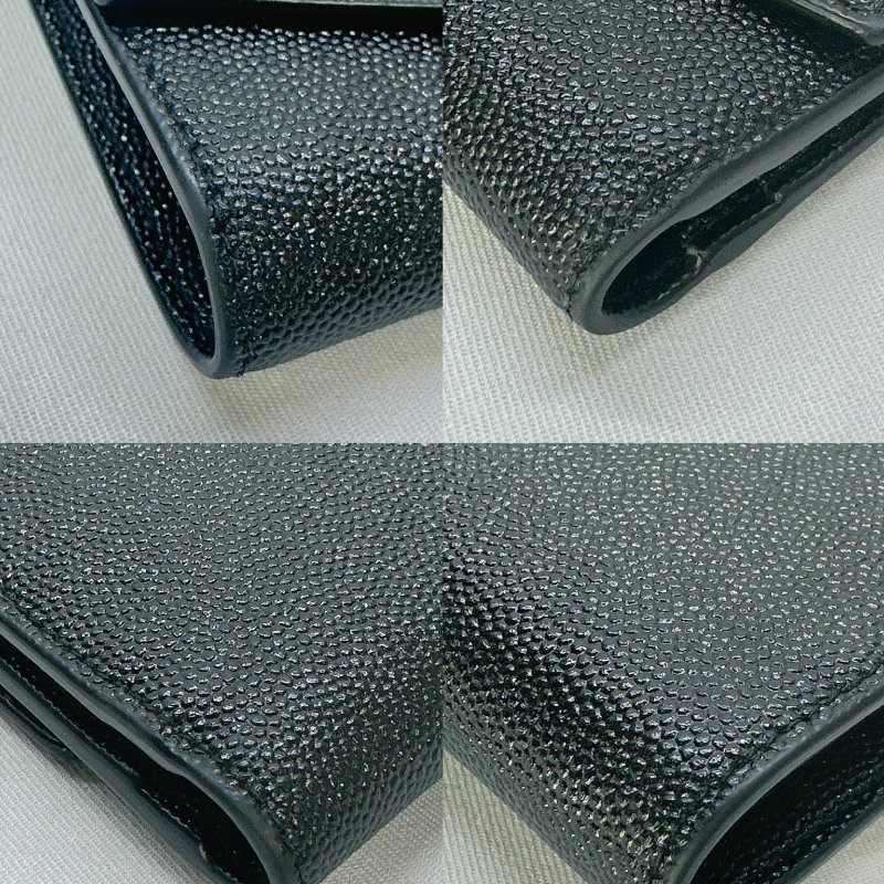 YSL 黑金防刮牛皮三折短夾-9