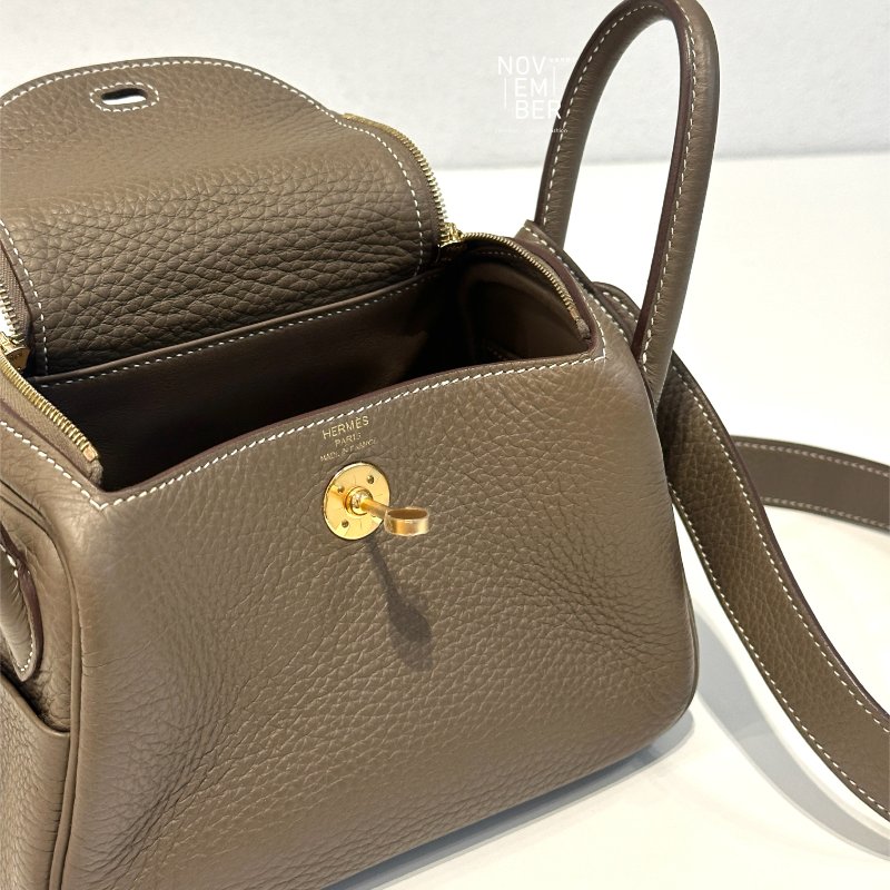 99新🆕 Hermès 愛馬仕 Mini Lindy 大象灰金釦-4