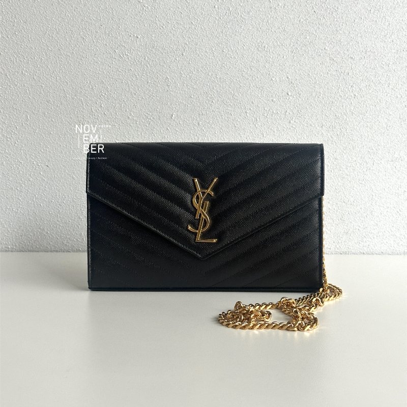99新🆕 Saint Laurent YSL 聖羅蘭 信封包 黑色金釦-8