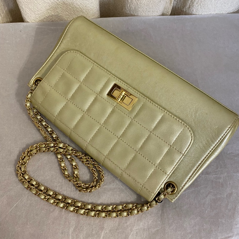 Chanel 香奈兒 baby blue 2.55冰格cf 腋下包 香檳金-4