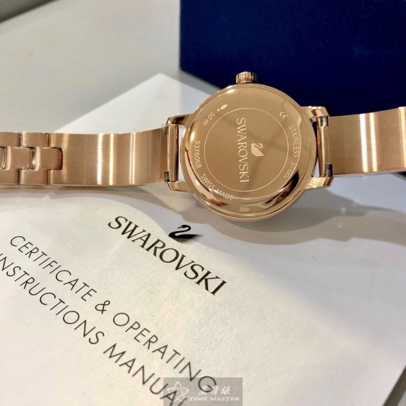 SWAROVSKI手錶,編號SW00039,30mm玫瑰金圓形精鋼錶殼,鐵灰色簡約, 中二針顯示錶面,玫瑰金色精鋼錶帶款-4
