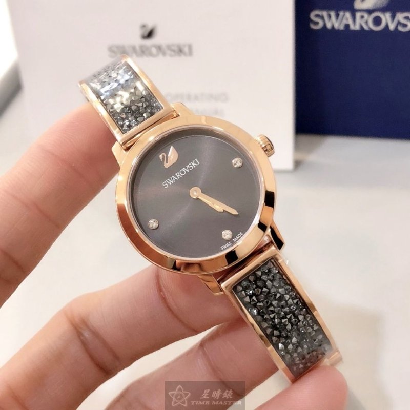 SWAROVSKI手錶,編號SW00039,30mm玫瑰金圓形精鋼錶殼,鐵灰色簡約, 中二針顯示錶面,玫瑰金色精鋼錶帶款-6