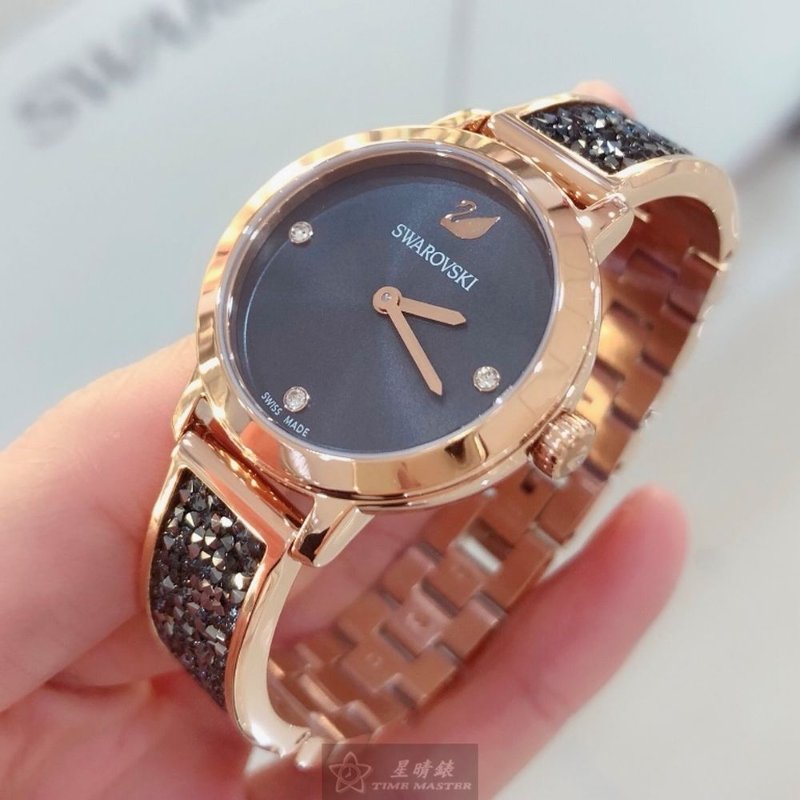 SWAROVSKI手錶,編號SW00039,30mm玫瑰金圓形精鋼錶殼,鐵灰色簡約, 中二針顯示錶面,玫瑰金色精鋼錶帶款-12
