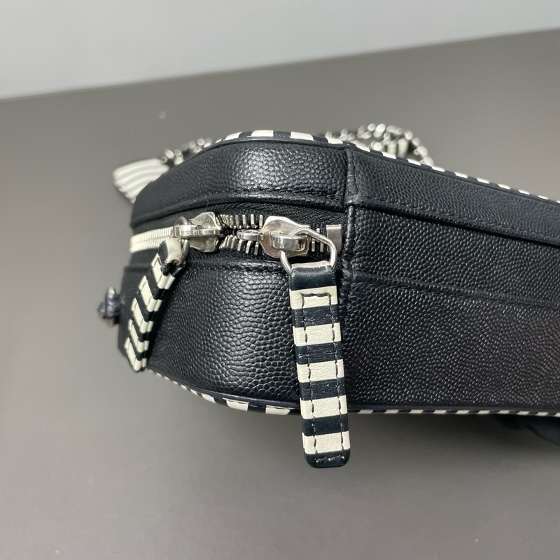 Chanel 條紋相機包 27開 尺寸約16*12*7 附件:塵袋 鑰匙 鎖 皮牌。-6