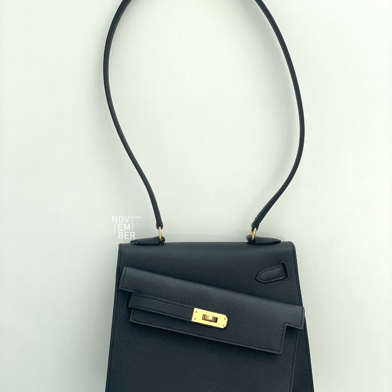 全新全配💖 限量藍盒子💙 Hermès 愛馬仕 Kelly Desordre 雙面凱莉 黑色金釦-0