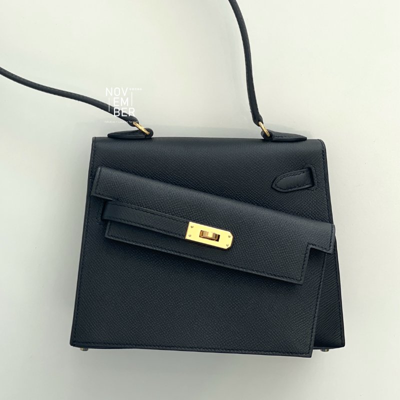 全新全配💖 限量藍盒子💙 Hermès 愛馬仕 Kelly Desordre 雙面凱莉 黑色金釦-7
