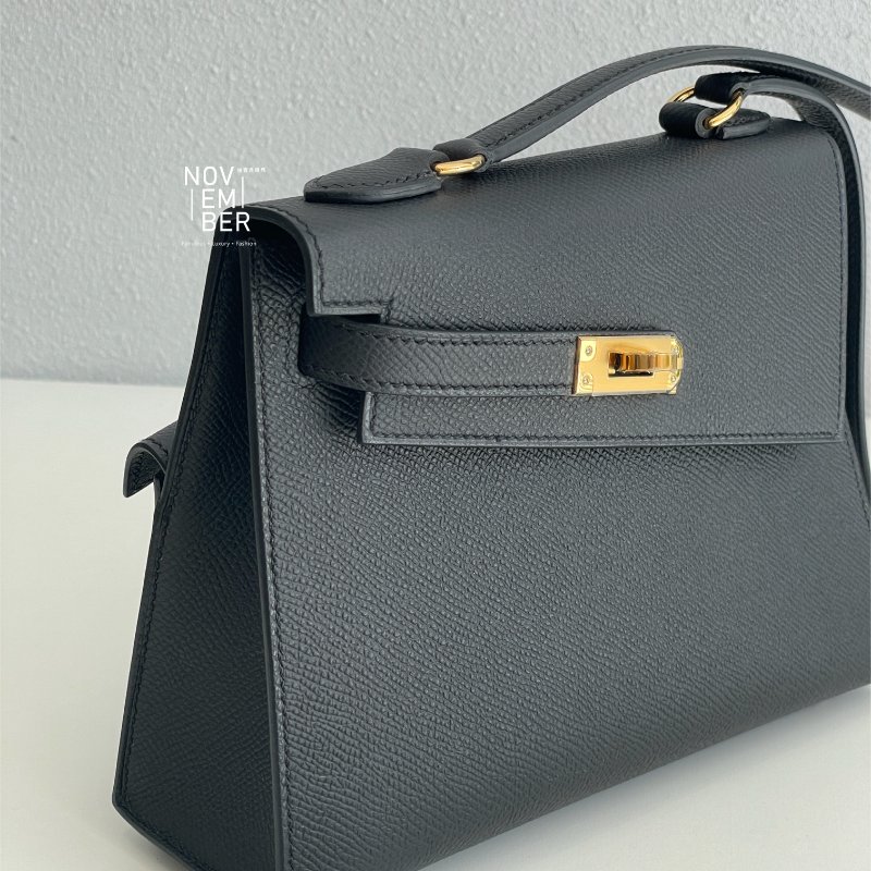 全新全配💖 限量藍盒子💙 Hermès 愛馬仕 Kelly Desordre 雙面凱莉 黑色金釦-10