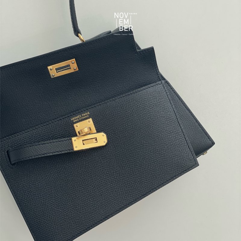 全新全配💖 限量藍盒子💙 Hermès 愛馬仕 Kelly Desordre 雙面凱莉 黑色金釦-16