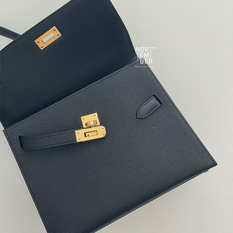 全新全配💖 限量藍盒子💙 Hermès 愛馬仕 Kelly Desordre 雙面凱莉 黑色金釦-21