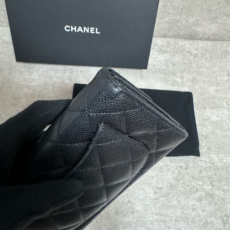 正品 Chanel cf款經典長夾黑金荔枝皮-3